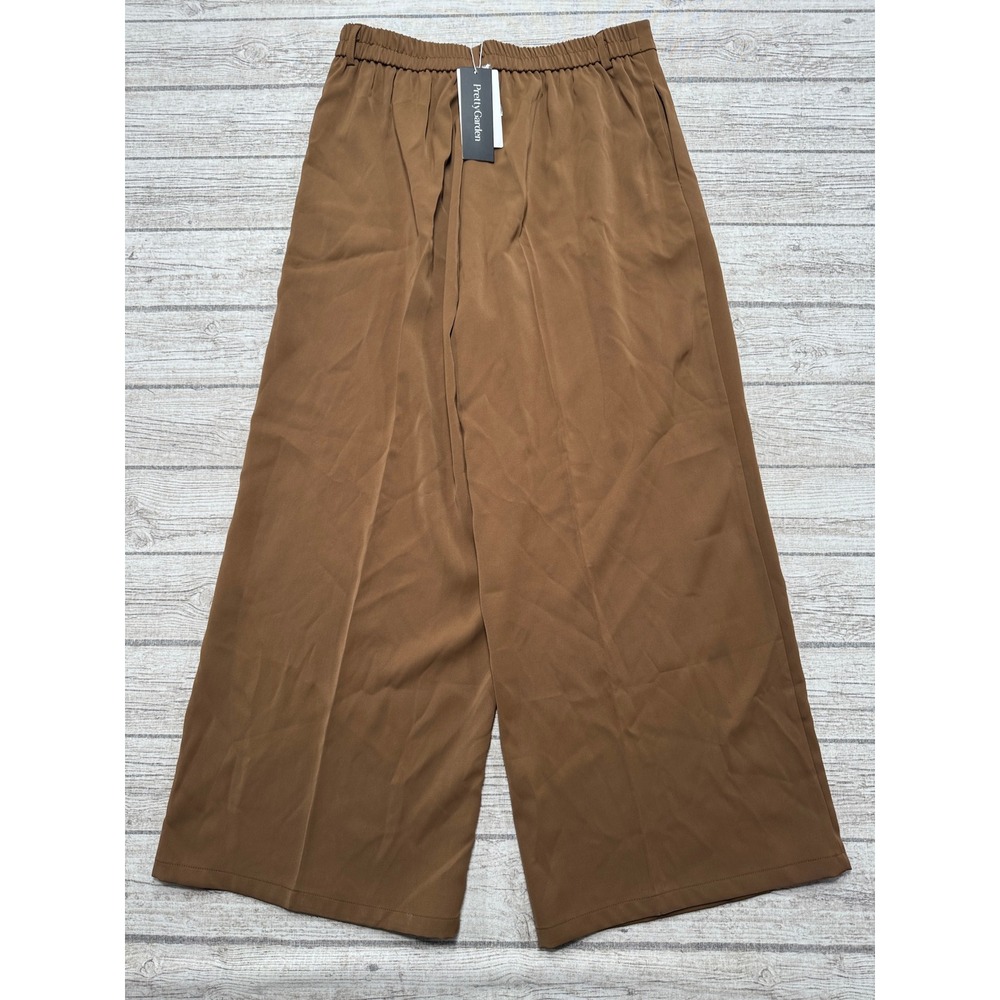 NEW Pretty Garden Pants Women's Large Brown Pleated High Waist Wide Leg Trousers - Picture 2 of 9